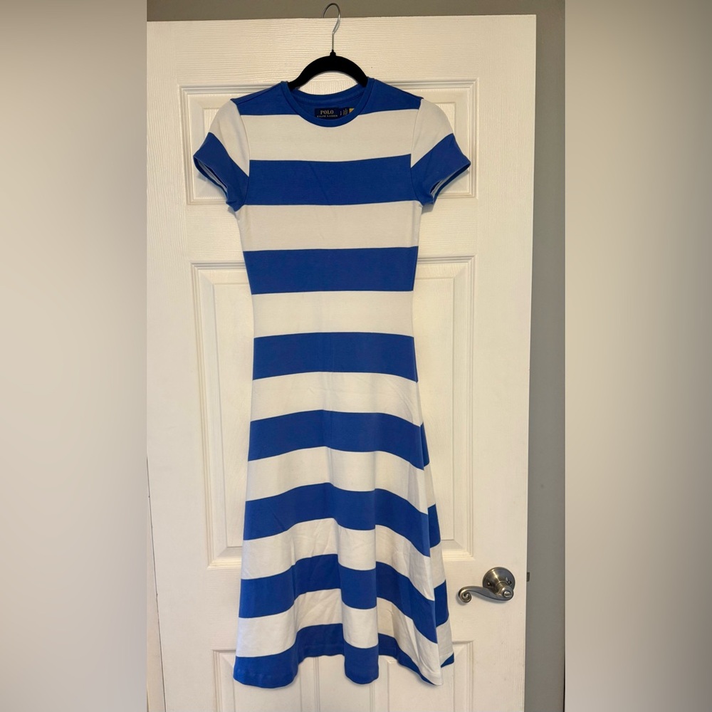 Ralph Lauren Blue and White Striped Midi Dress